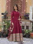 FANCY STAR GEORGETTE EMBROIDERY ZARI SEQUENCE WORK GOWN WITH DUPATTA  MAROON