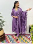 FANCY VICHITRA SILK HAND WORK GOWN BOTTOM WITH DUPATTA  PURPLE