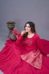 1FASHIONABLE ROMAN SILK EMBROIDERY SEQUENCE WORK GOWN BOTTOM WITH DUPATTA FESTIVE WEAR WHOLESALE PRICE ETHNIC GARMENT (17)