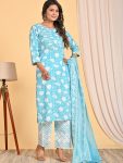 1GORGEOUS COTTON FLORAL PRINT WITH EMBROIDERY AND FANCY SLIT WORK TOP BOTTOM WITH DUPATTA FESTIVE WEAR WHOLESALE PRICE ETHNIC GARMENT (9)