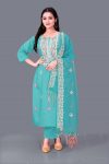 NEW ARRIVAL CHANDERI COTTON EMBROIDERY WORK TOP BOTTOM WITH DUPATTA  RAMA