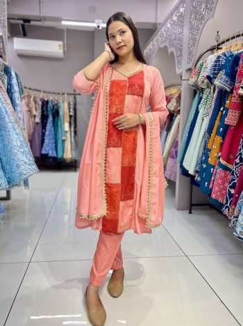 NEW ARRIVAL CHINON SILK DIGITAL PRINTED WITH SEQUENCE WORK TOP BOTTOM WITH DUPATTA  BABY PINK