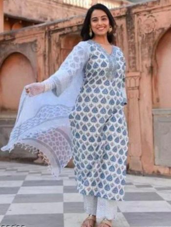 NEW ARRIVAL COTTON DIGITAL PRINTED TOP BOTTOM DUPATTA BLUE