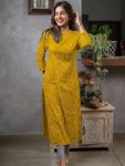 NEW ARRIVAL COTTON PRINTED KURTI  YELLOW