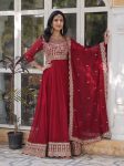 NEW ARRIVAL FAUX BLOOMING EMBROIDERY ZARI SEQUENCE WORK GOWN WITH DUPATTA RED