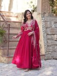 1NEW ARRIVAL FAUX BLOOMING EMBROIDERY ZARI SEQUENCE WORK GOWN WITH DUPATTA FESTIVE WEAR WHOLESALE PRICE ETHNIC GARMENT (10)
