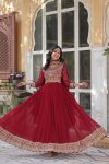 1NEW ARRIVAL FAUX BLOOMING EMBROIDERY ZARI SEQUENCE WORK GOWN WITH DUPATTA FESTIVE WEAR WHOLESALE PRICE ETHNIC GARMENT (10)