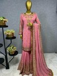 1NEW ARRIVAL GEORGETTE EMBROIDERY SEQUENCE WORK TOP SHARARA WITH DUPATTA FESTIVE WEAR WHOLESALE PRICE ETHNIC GARMENT (11)