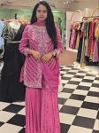 NEW ARRIVAL GEORGETTE EMBROIDERY SEQUENCE WORK TOP SHARARA WITH DUPATTA  PINK