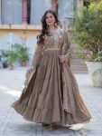NEW ARRIVAL GEORGETTE  SEQUENCE EMBROIDERY WORK GOWN WITH DUPATTA  CHIKU