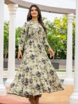 NEW ARRIVAL MUSLIN COTTON FLORAL DIGITAL PRINT AND REAL MIRROR WORK GOWN WITH WASIT BELT  GREEN