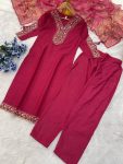 1NEW ARRIVAL VISCOSE CHANDERI SEQUENCE EMBROIDERY WORK TOP BOTTOM WITH DUPATTA FESTIVE WEAR WHOLESALE PRICE ETHNIC GARMENT (20)