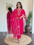 NEW ARRIVAL VISCOSE CHANDERI SEQUENCE EMBROIDERY WORK TOP BOTTOM WITH DUPATTA RANI