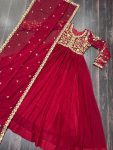 1RICH LOOK FAUX BLOOMING SEQUENCE AND ZARI EMBROIDERED WORK GOWN WITH DUPATTA FESTIVE WEAR WHOLESALE PRICE ETHNIC GARMENT (5)