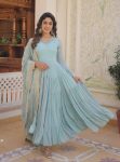 RICH LOOK GEORGETTE EMBROIDERY WORK GOWN WITH DUPATTA  SKY