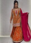 DESIGNER GEORGETTE THREAD  WITH SEQUENCE WORK TOP SHARARA WITH DUPATTA ORANGE