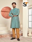 DESIGNER JACQUARD PRINTED AND LACE WORK MEN'S KURTA PAYJAMA RAMA