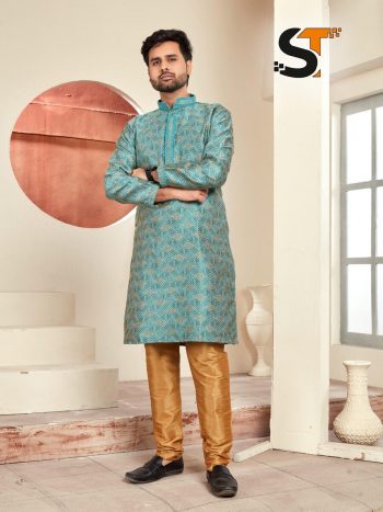 DESIGNER JACQUARD PRINTED AND LACE WORK MEN'S KURTA PAYJAMA RAMA