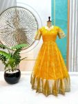2DESIGNER SOFT ORGANZA FOIL WORK GOWN FESTIVE WEAR WHOLESALE PRICE ETHNIC GARMENT (11)