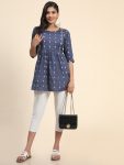 FANCY COTTON BLEND WEAVEN AND FRONT SIDE DECORATED WITH SMALL THIN LACE WORK TOP  BLUE