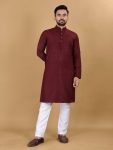 FANCY COTTON FOIL PRINTED MEN'S KURTA PAYJAMA MAROON