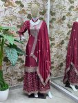 2LATEST CHINON SILK EMBROIDERY SEQUENCE WORK TOP SHARARA WITH DUPATTA FESTIVE WEAR WHOLESALE PRICE ETHNIC GARMENT (10)
