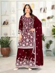 NEW ARRIVAL CHINON SILK EMBROIDERY SEQUENCE WORK TOP PALAZZO WITH DUPATTA MAROON