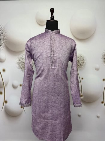 NEW ARRIVAL COTTON THREAD WORK MEN'S KURTA PAYJAMA  BABY PINK