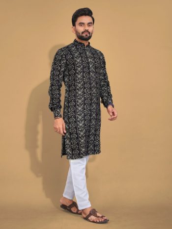 NEW ARRIVAL SOFT COTTON MULTICOLOR FOIL PRINT MEN'S KURTA PAYJAMA BLACK