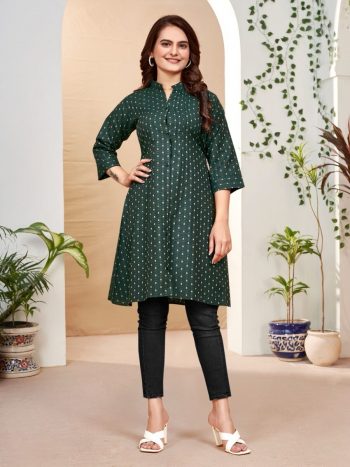ATTRACTIVE COTTON JACQUARD WORK ONLY KURTI GREEN