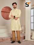 3DESIGNER JACQUARD PRINTED AND LACE WORK MEN’S KURTA PAYJAMA FESTIVE WEAR WHOLESALE PRICE ETHNIC GARMENT (6)