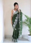 3DESIGNER ORGANZA SILVER ZARI EMBROIDERY WORK WITH FULL BODY BUTTI AND HANDMADE SEQUENCE CUT DANA BORDER WORK SAREE WITH UNSTITCHED BLOUSE PARTY WEAR WHOLESALE PRICE ETHNIC GARME (7)