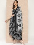 FANCY COTTON BLEND DIGITAL PRINTED TOP BOTTOM WITH DUPATTA BLACK