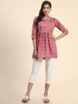 FANCY COTTON BLEND WEAVEN AND FRONT SIDE DECORATED WITH SMALL THIN LACE WORK TOP  PINK