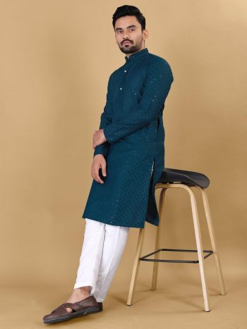 FANCY COTTON FOIL PRINTED MEN'S KURTA PAYJAMA RAMA