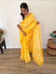 3FANCY LINEN CHANDERI GOLD PURE ZARI PATTA WITH EMBROIDERY BUTTI WORK SAREE WITH UNSTITCHED BLOUSE FESTIVE WEAR WHOLESALE PRICE ETHNIC GARMENT (2)
