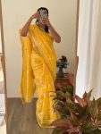 3FANCY LINEN CHANDERI GOLD PURE ZARI PATTA WITH EMBROIDERY BUTTI WORK SAREE WITH UNSTITCHED BLOUSE FESTIVE WEAR WHOLESALE PRICE ETHNIC GARMENT (2)