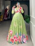 3FANCY TUSSAR SILK FLORAL PRINT GOWN FESTIVE WEAR WHOLESALE PRICE ETHNIC GARMENT (14)