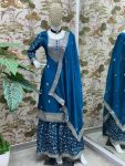 3LATEST CHINON SILK EMBROIDERY SEQUENCE WORK TOP SHARARA WITH DUPATTA FESTIVE WEAR WHOLESALE PRICE ETHNIC GARMENT (14)
