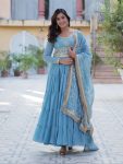 NEW ARRIVAL GEORGETTE  SEQUENCE EMBROIDERY WORK GOWN WITH DUPATTA SKY