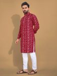 3NEW ARRIVAL SOFT COTTON MULTICOLOR FOIL PRINT MEN’S KURTA PAYJAMA FESTIVE WEAR WHOLESALE PRICE ETHNIC GARMENT (16)