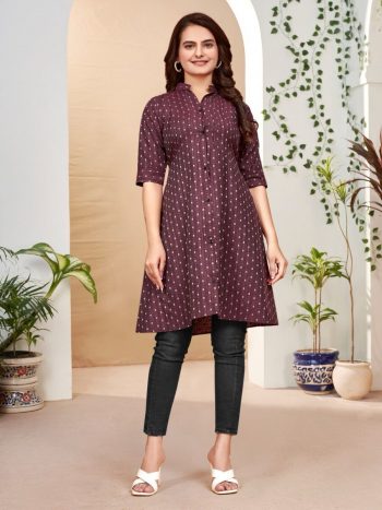 ATTRACTIVE COTTON JACQUARD WORK ONLY KURTI WINE
