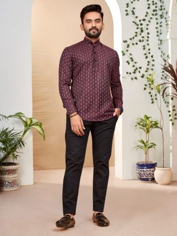 ATTRACTIVE COTTON JACQUARD WORK MEN'S SHIRT WINE