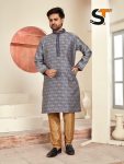 4DESIGNER JACQUARD PRINTED AND LACE WORK MEN’S KURTA PAYJAMA FESTIVE WEAR WHOLESALE PRICE ETHNIC GARMENT (5)