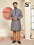 4DESIGNER JACQUARD PRINTED AND LACE WORK MEN’S KURTA PAYJAMA FESTIVE WEAR WHOLESALE PRICE ETHNIC GARMENT (5)