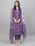 FANCY COTTON BLEND DIGITAL PRINTED TOP BOTTOM WITH DUPATTA PURPLE