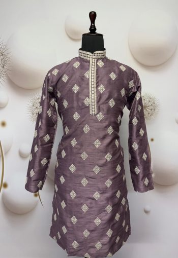 FANCY MONO SILK EMBROIDERY SEQUENCE WORK MEN'S KURTA PAYJAMA WINE