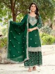 LATEST CHINON SILK EMBROIDERY SEQUENCE WORK TOP SHARARA WITH DUPATTA GREEN