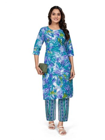 NEW ARRIVAL COTTON BLEND DIGITAL PRINT TOP BOTTOM SET SKY