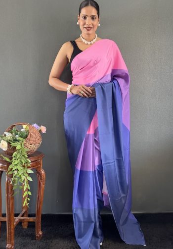 NEW ARRIVAL NATURAL SILK DIGITAL PRINTED READY TO WEAR SAREE WITH UNSTITCHED BLOUSE  PINK